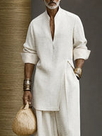 Minimalist 100% Cotton Slit Longline Top Pants Set