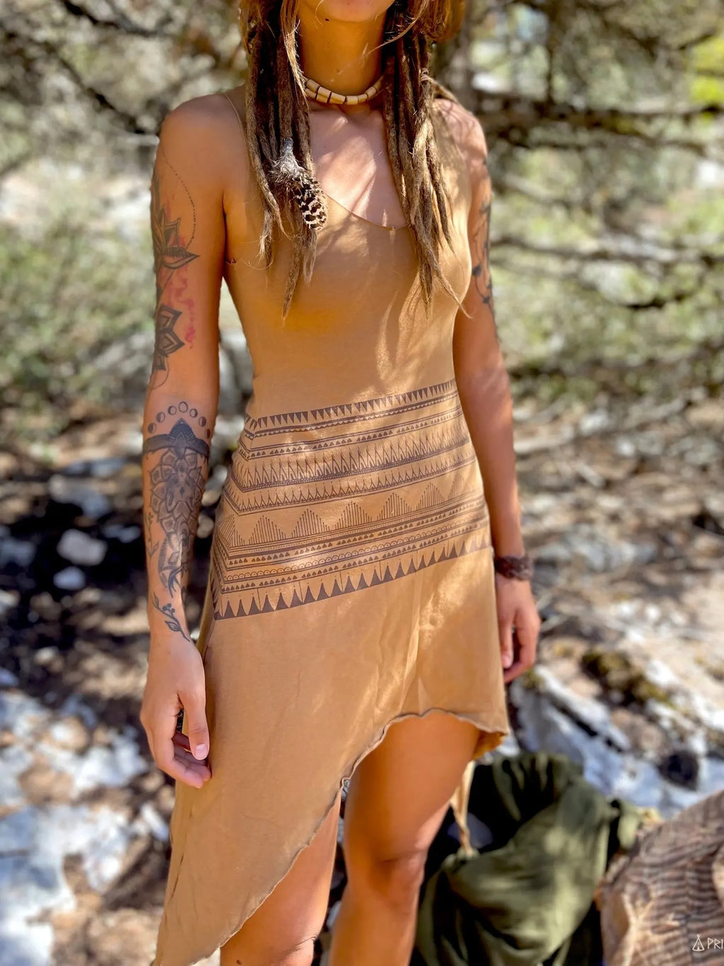 Tribal Print V-Neck Asymmetric Sleeveless Tank Dress