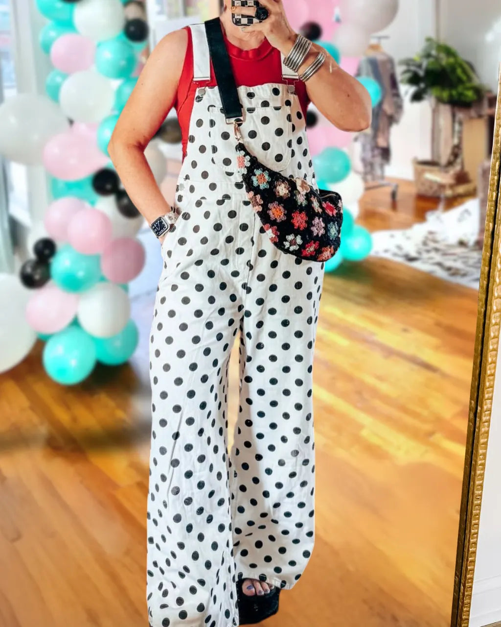 Polka Dot Wide Leg Overall Jumpsuit