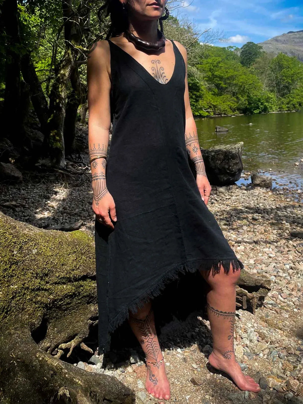 Fringe Linen Maxi Dress: Asymmetric Boho Festival Clothing