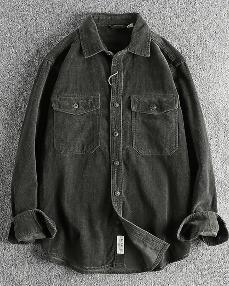 Vintage Corduroy Cotton Pocket Long Sleeve Work Shirt