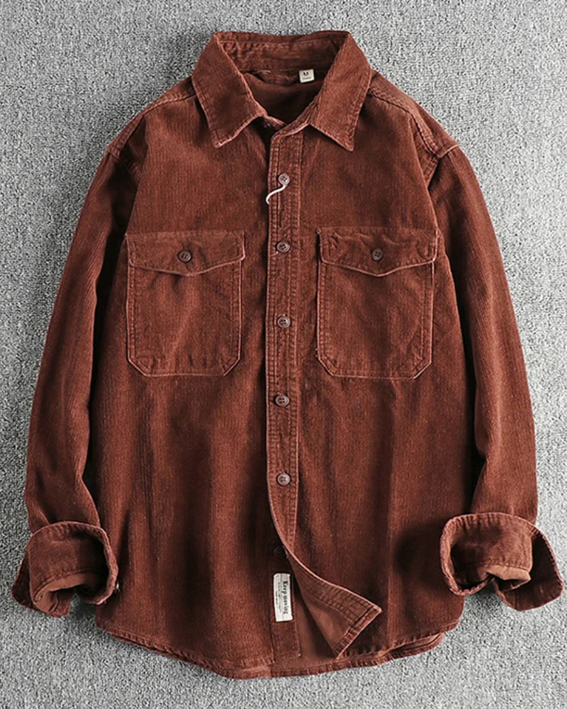 Vintage Corduroy Cotton Pocket Long Sleeve Work Shirt