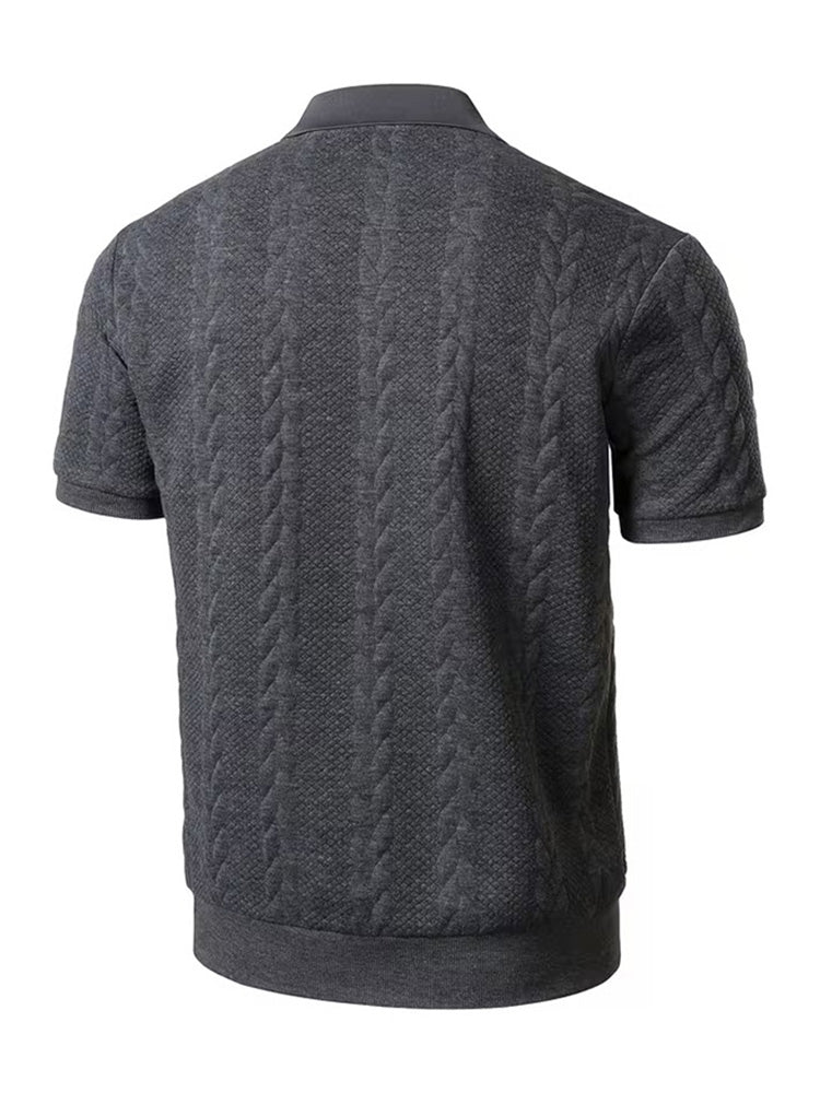 Men's Cable Knit Short Sleeve Polo Shirt