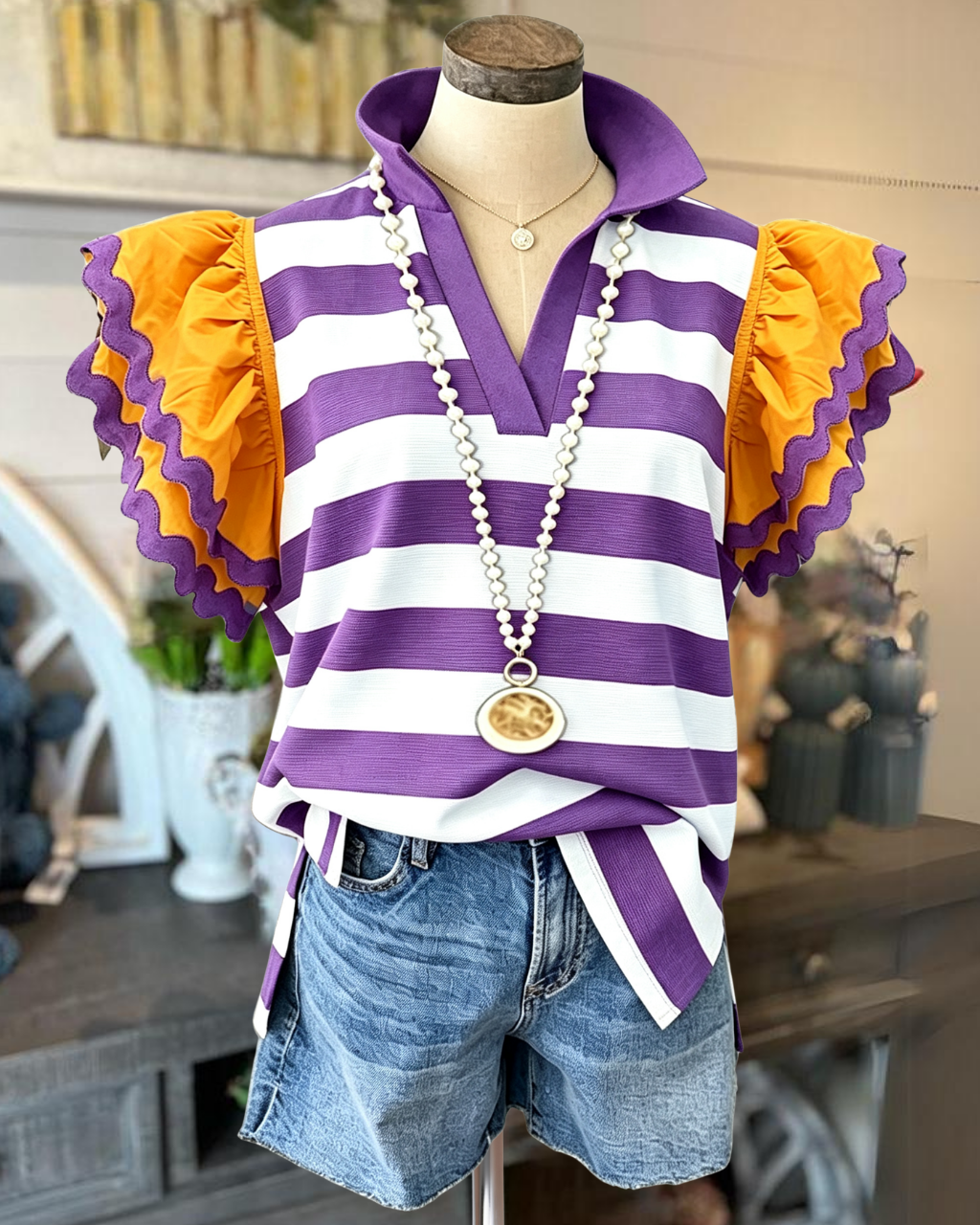 Striped Ruffled Layered Sleeve Top