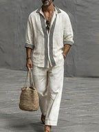 Nature Style Stripe Cotton Shirt and Pants Set