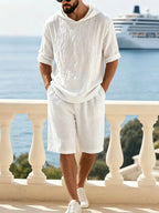 Washed Cotton Linen Hoodie 2-Piece Short