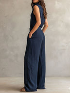 Boho Midnight Slate Texture Belted Utility Jumpsuit