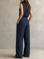 Boho Midnight Slate Texture Belted Utility Jumpsuit