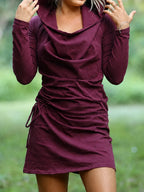 Pixie Hood Long Sleeve Dress, Festival Psytrance Elven Hippie Style