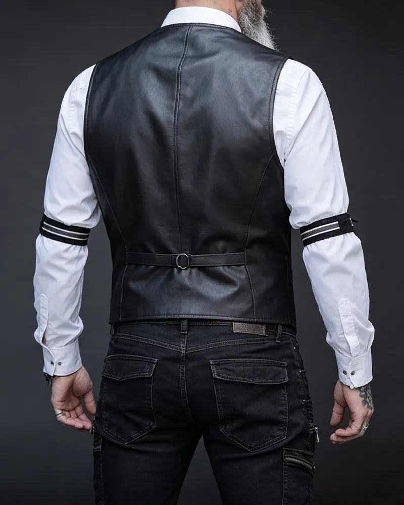 Vintage Black Leather Biker Vest