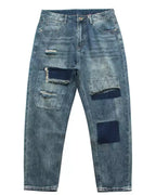 Vintage Faded©\Wash Denim Patchwork Distressed Jeans
