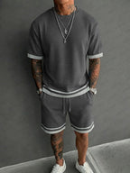 Relaxed Fit Contrast Trim Waffle Casual Set