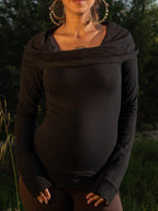 Long Sleeve Cowl Neck Hoodie: Bohemian Festival Top