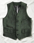 Vintage Dark Green Herringbone Tweed Multi©\Pocket Vest