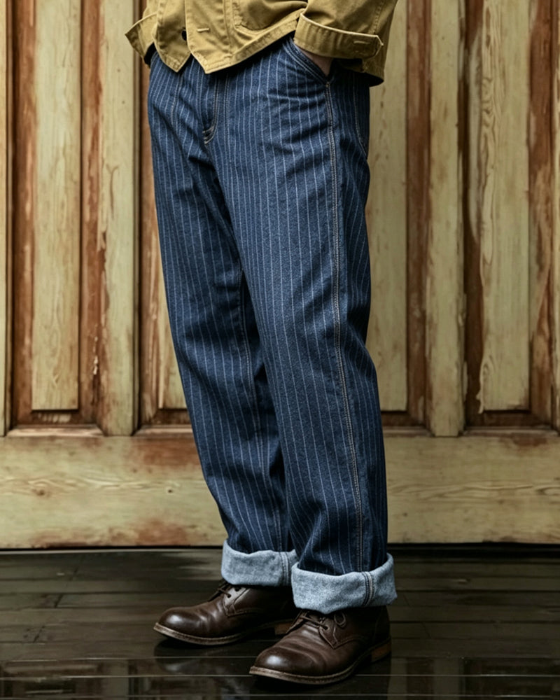 Vintage Indigo Railroad Stripe Denim Pants