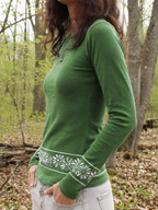 Floral Print Long Sleeve Top in Green ¨C Classic Style