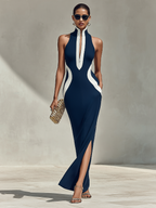 Navy Contrast Zipper Maxi Dress