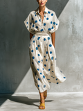 Linen-Blend Polka Dot Shirt Dress