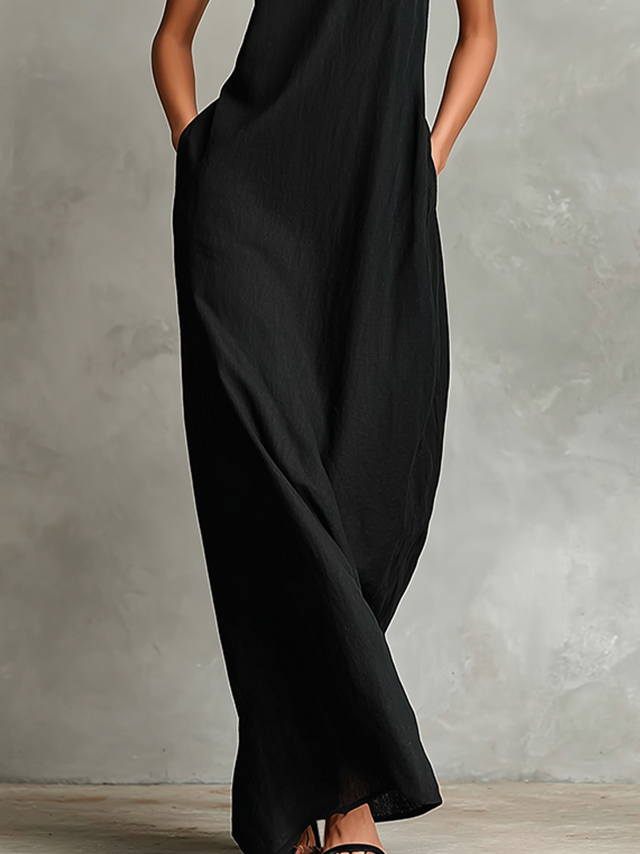 High-Neck Pocket Maxi Dress