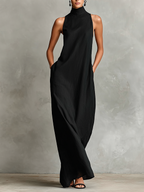 High-Neck Pocket Maxi Dress