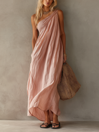 One-Shoulder Cotton-Linen Maxi Dress