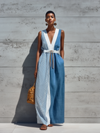 Color-Block Drawstring Maxi Dress