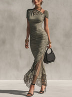 Green Lace Panel Bodycon Dress