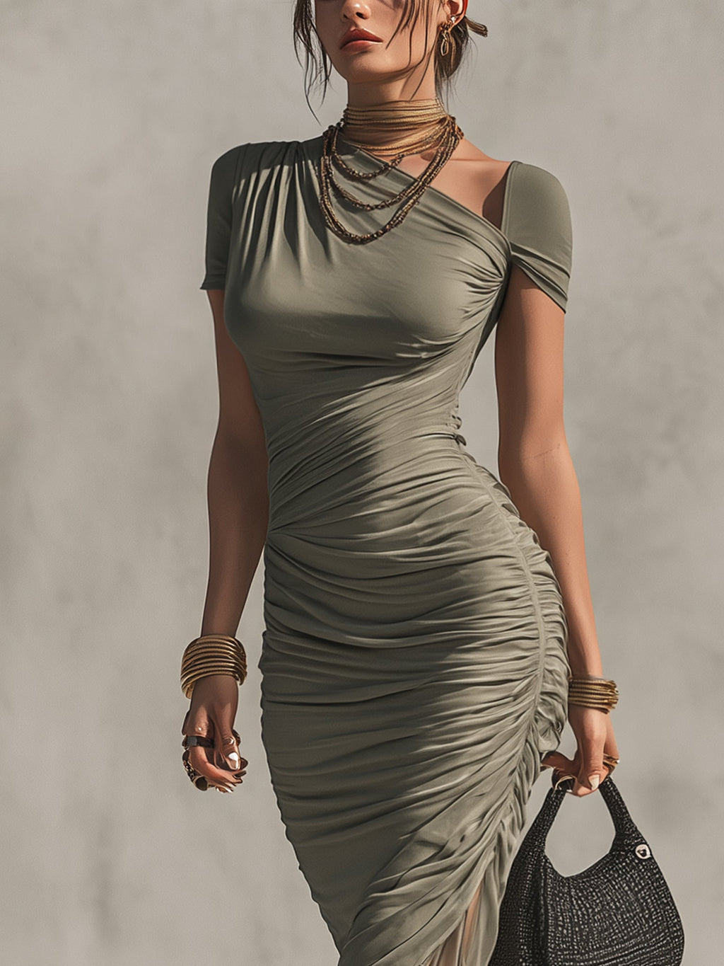 Green Lace Panel Bodycon Dress