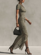 Green Lace Panel Bodycon Dress