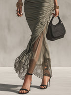 Green Lace Panel Bodycon Dress