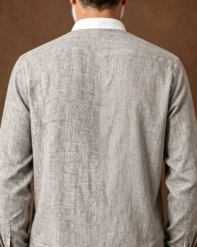Vintage Asymmetrical Spliced Stripe Stand Collar Long Sleeve Shirt