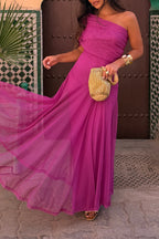 Women's Oblique Neck Solid Color Elegant Temperament Dress
