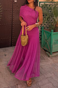 Women's Oblique Neck Solid Color Elegant Temperament Dress