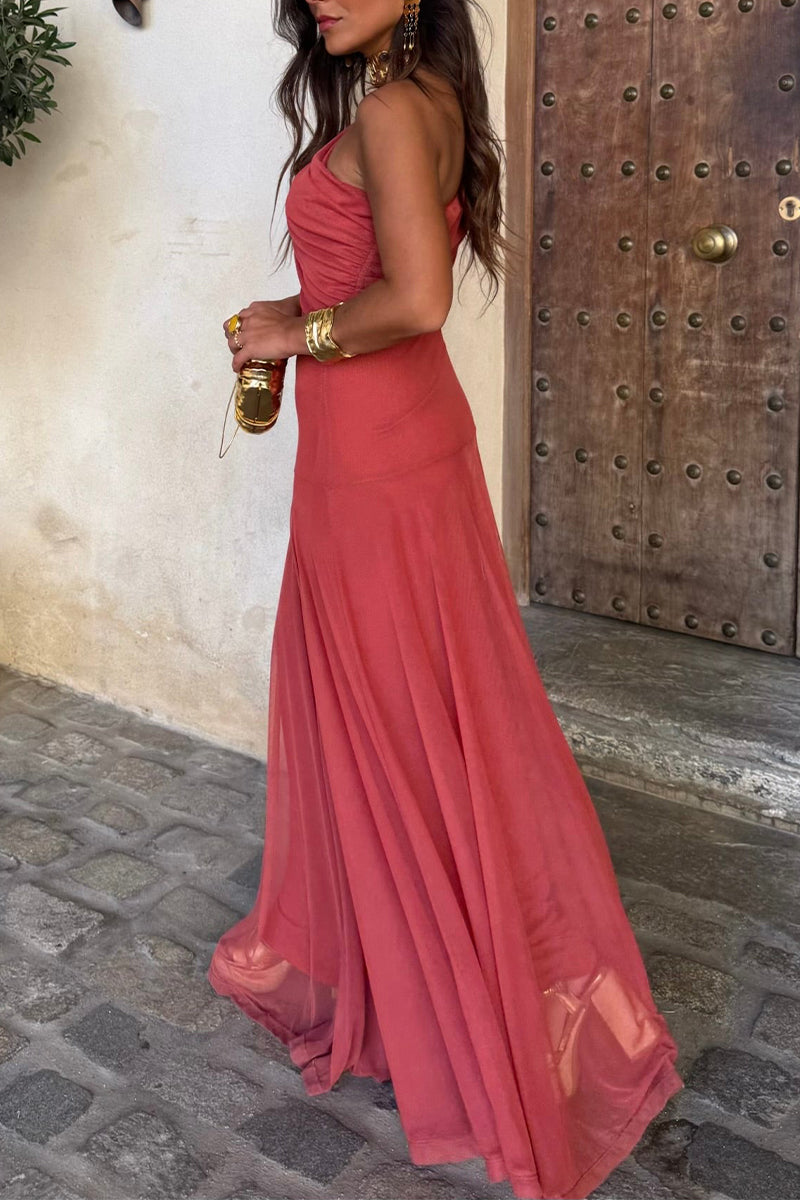 Women's Oblique Neck Solid Color Elegant Temperament Dress
