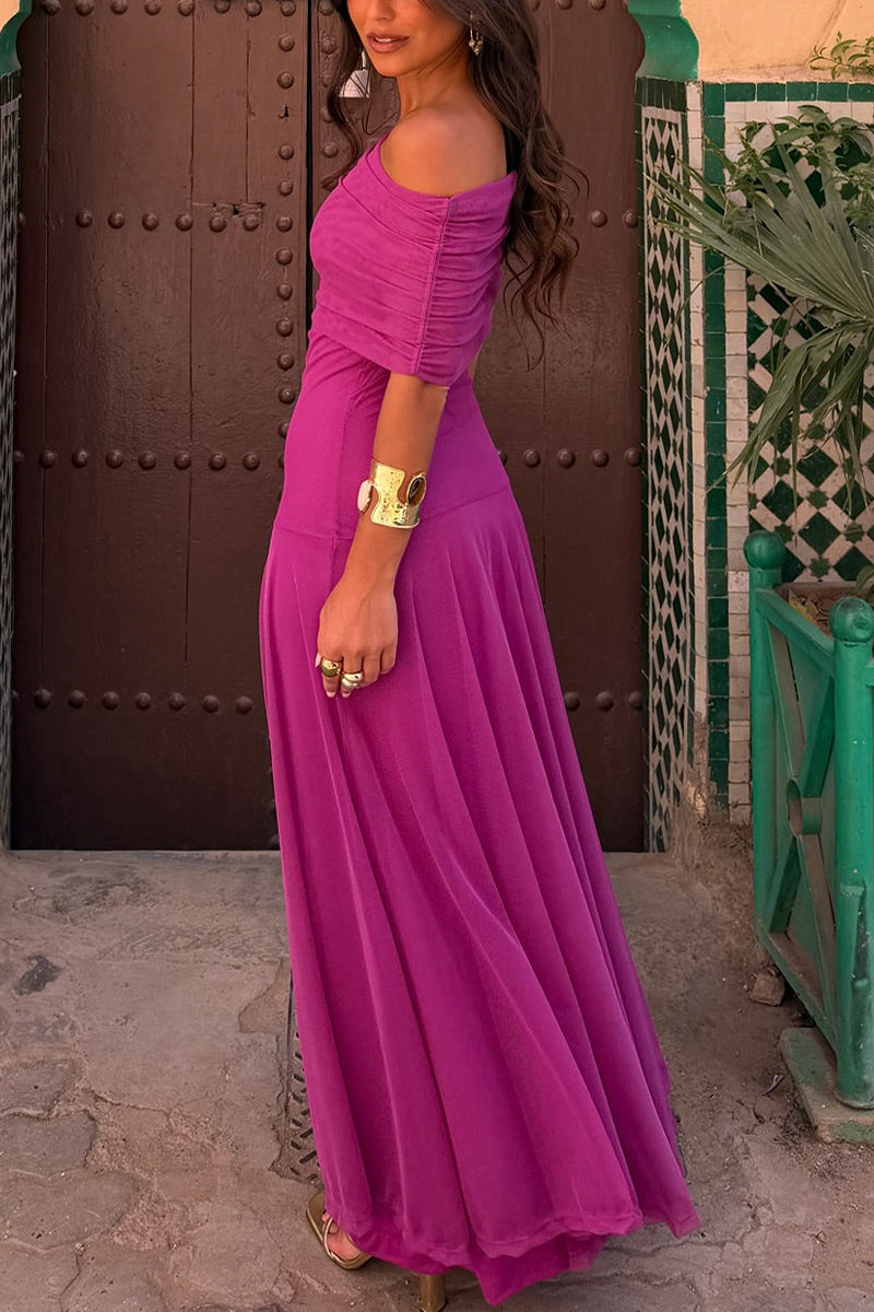 Women's Oblique Neck Solid Color Elegant Temperament Dress