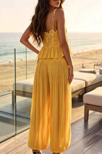 Women's Lace Patchwork Camisole Top+ Lantern Pants Vacation Style Two-piece Set