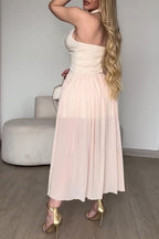 Women's Casual Vacation Halter V-Neck Mesh Hem Maxi Dress