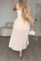 Women's Casual Vacation Halter V-Neck Mesh Hem Maxi Dress