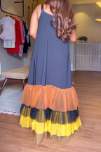 Women's Spaghetti Strap Patchwork Colorful Loose Casual Dress