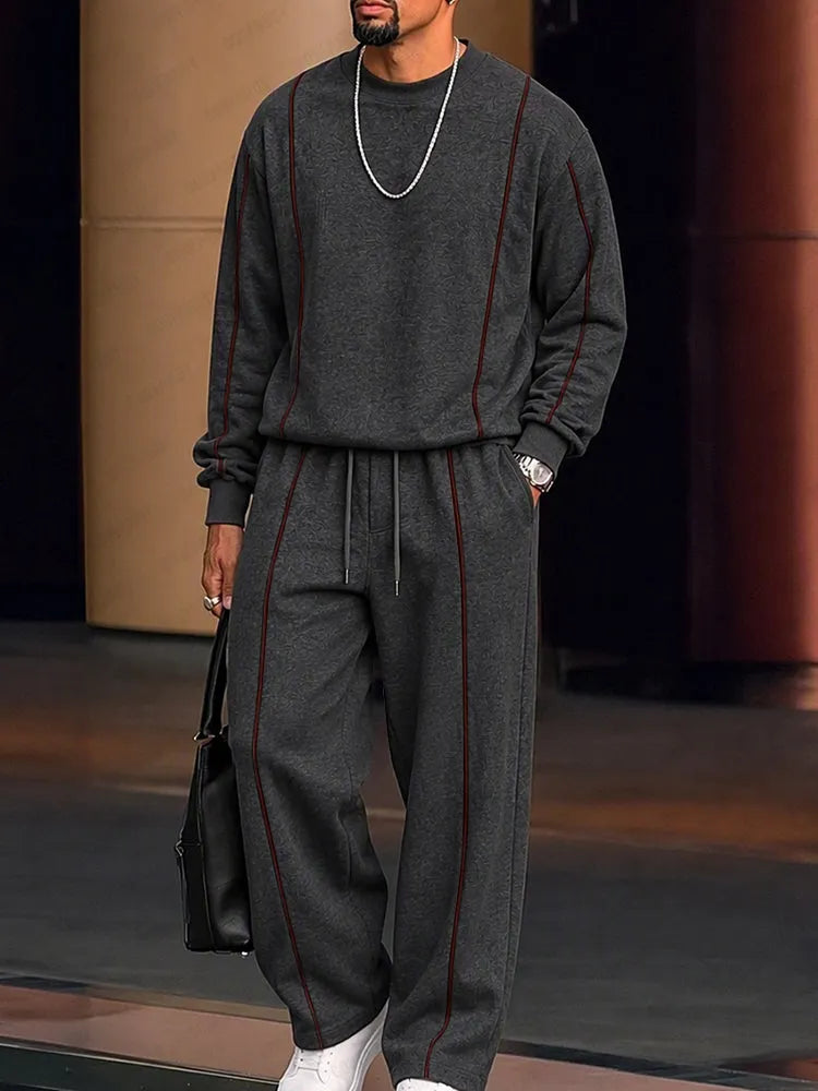 Athleisure Contrast Line Sweatshirt Pants Set