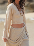 Frayed Jute Wrap Crop Top - Earthy Boho Festival Wear