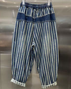 Vintage Loose Elastic Waist Vertical Stripe Baggy Casual Denim Harem Pants