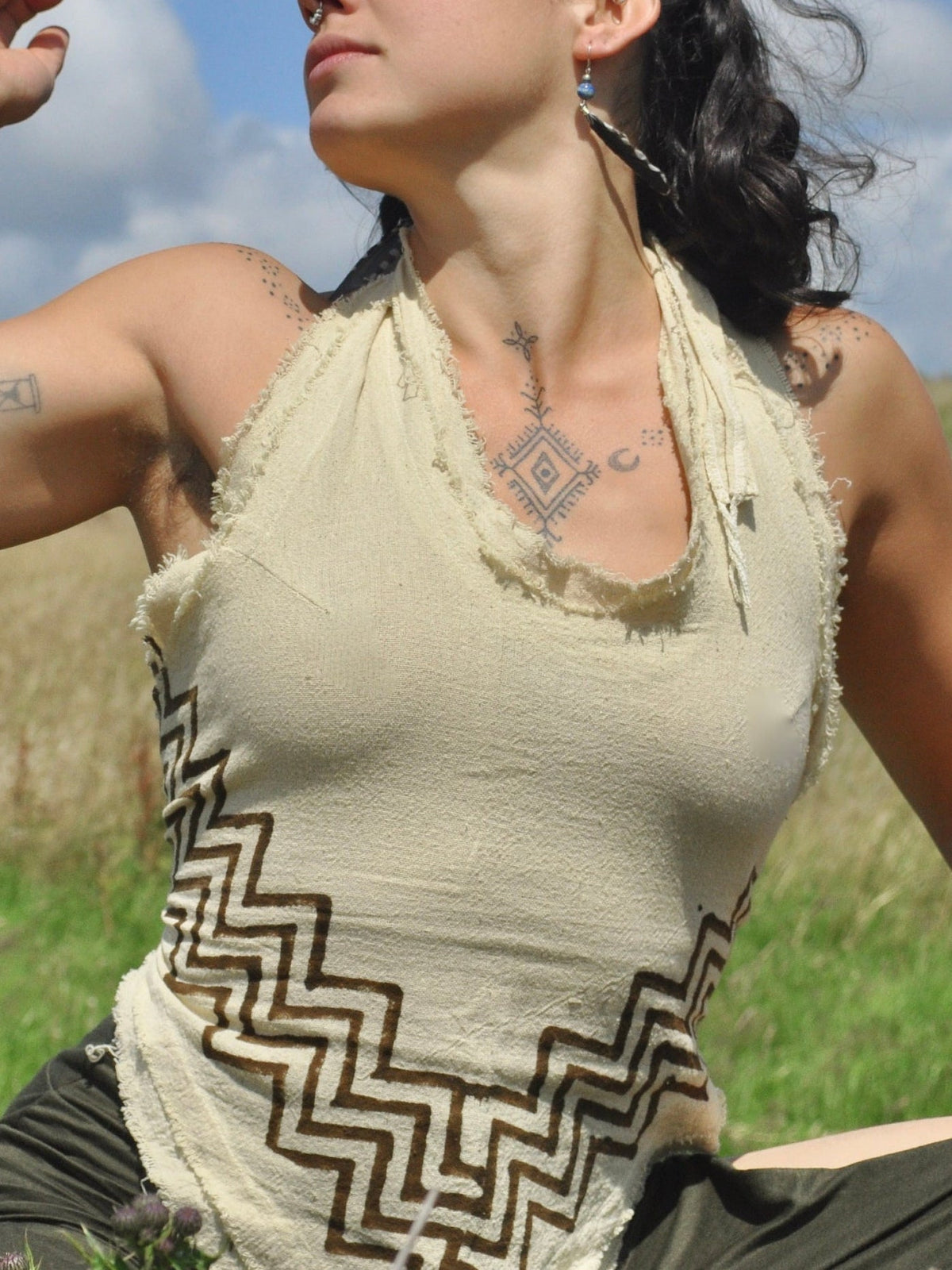 Earthy Cotton Halter Top ? Tribal Open Back Top ? Print Pixie Aura Top