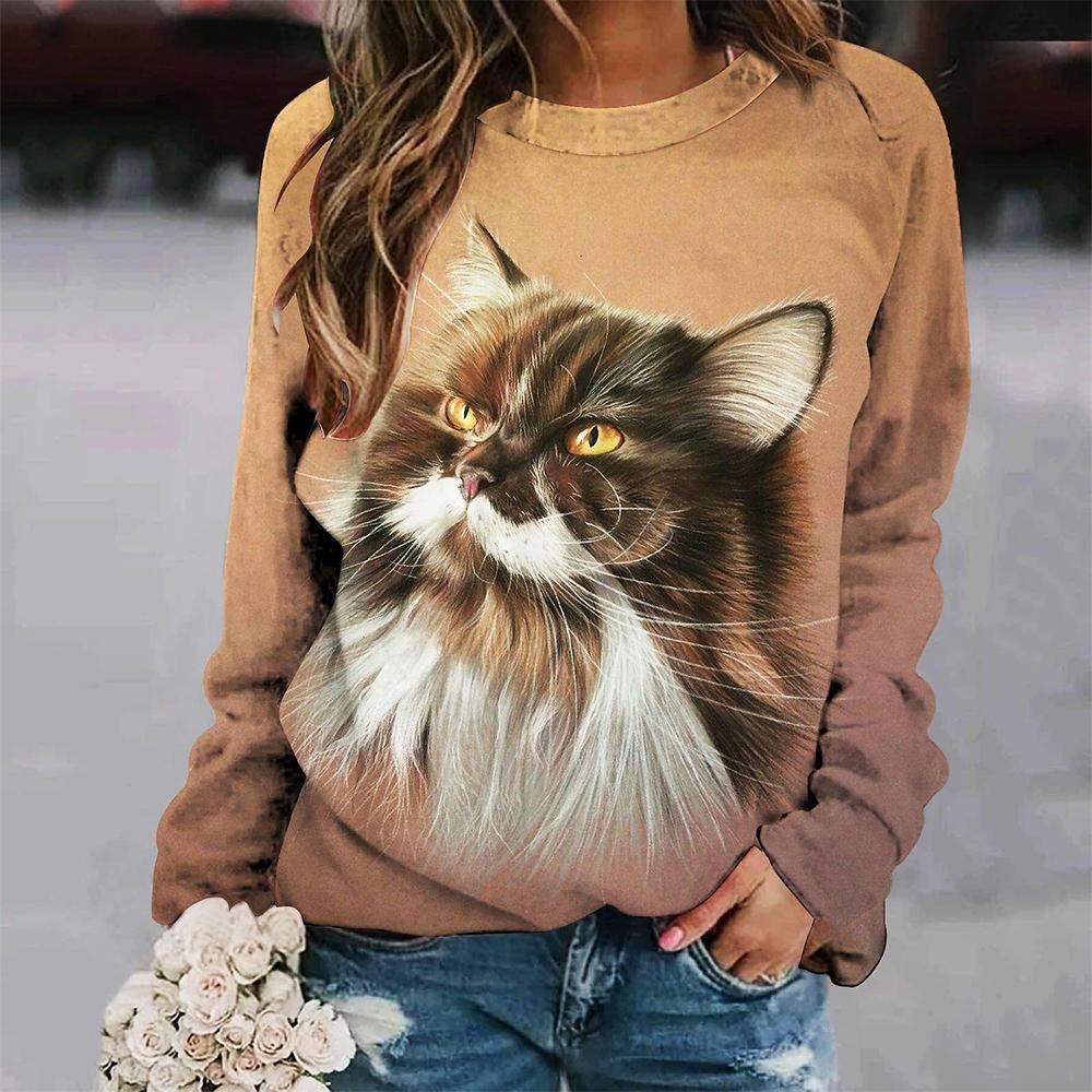 Puppy Print Women's Long Sleeve T-shirt Casual Cotton Street Clothing