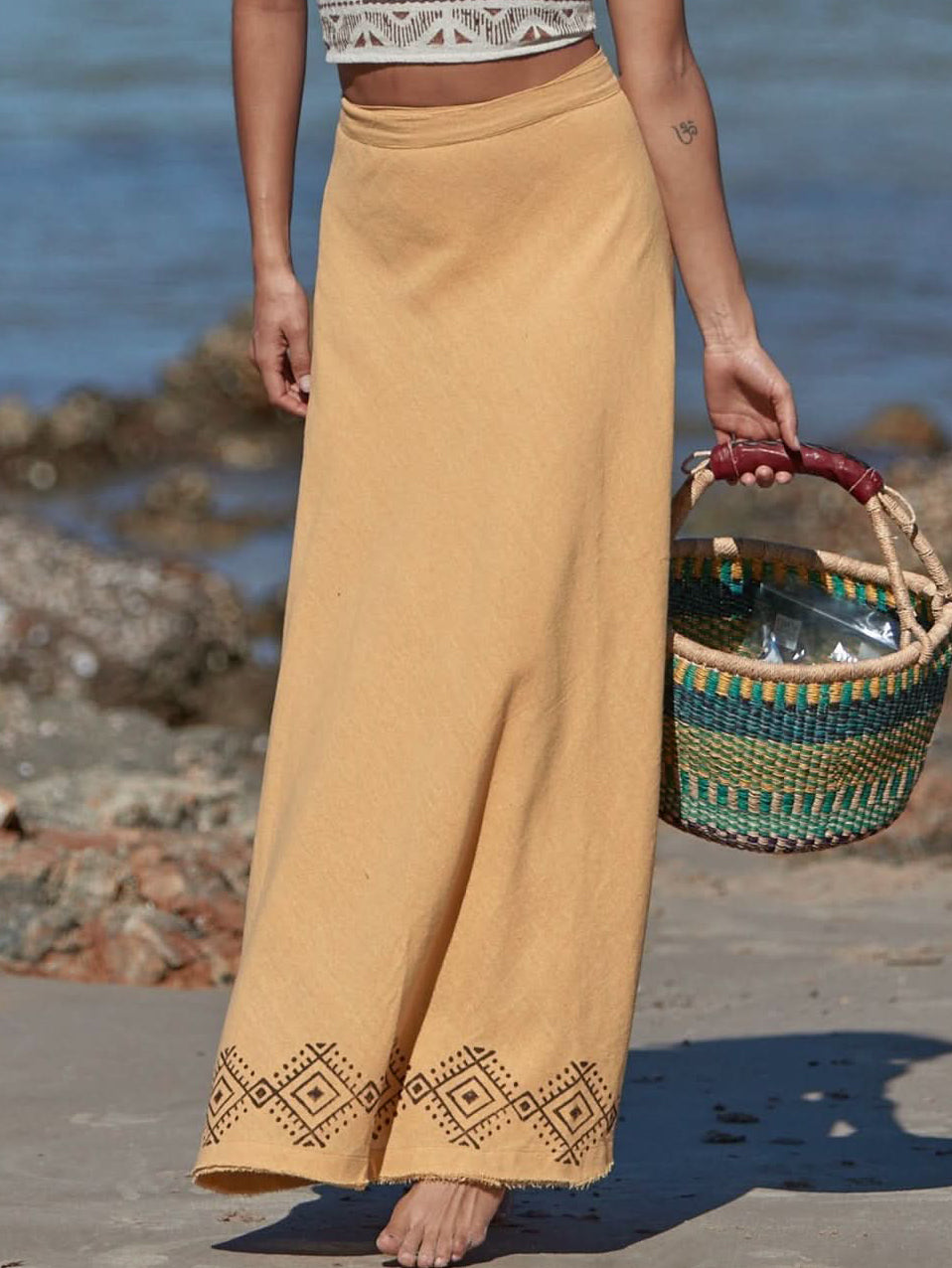 Bohemian High-Waist A-Line Full Swing Ethnic Print Floor-Length Maxi Dress