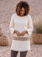 Bohemian Textured Ethnic Ribbon Raw Hem Longline Top