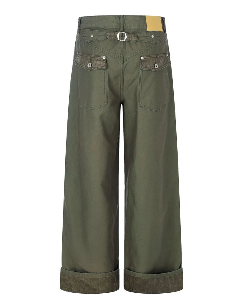 Vintage Army Green High©\Rise Wide©\Leg  Field Trousers