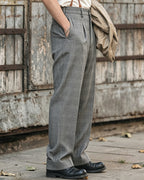 Vintage Gray Prince Of Wales Check Straight Leg Casual Trousers