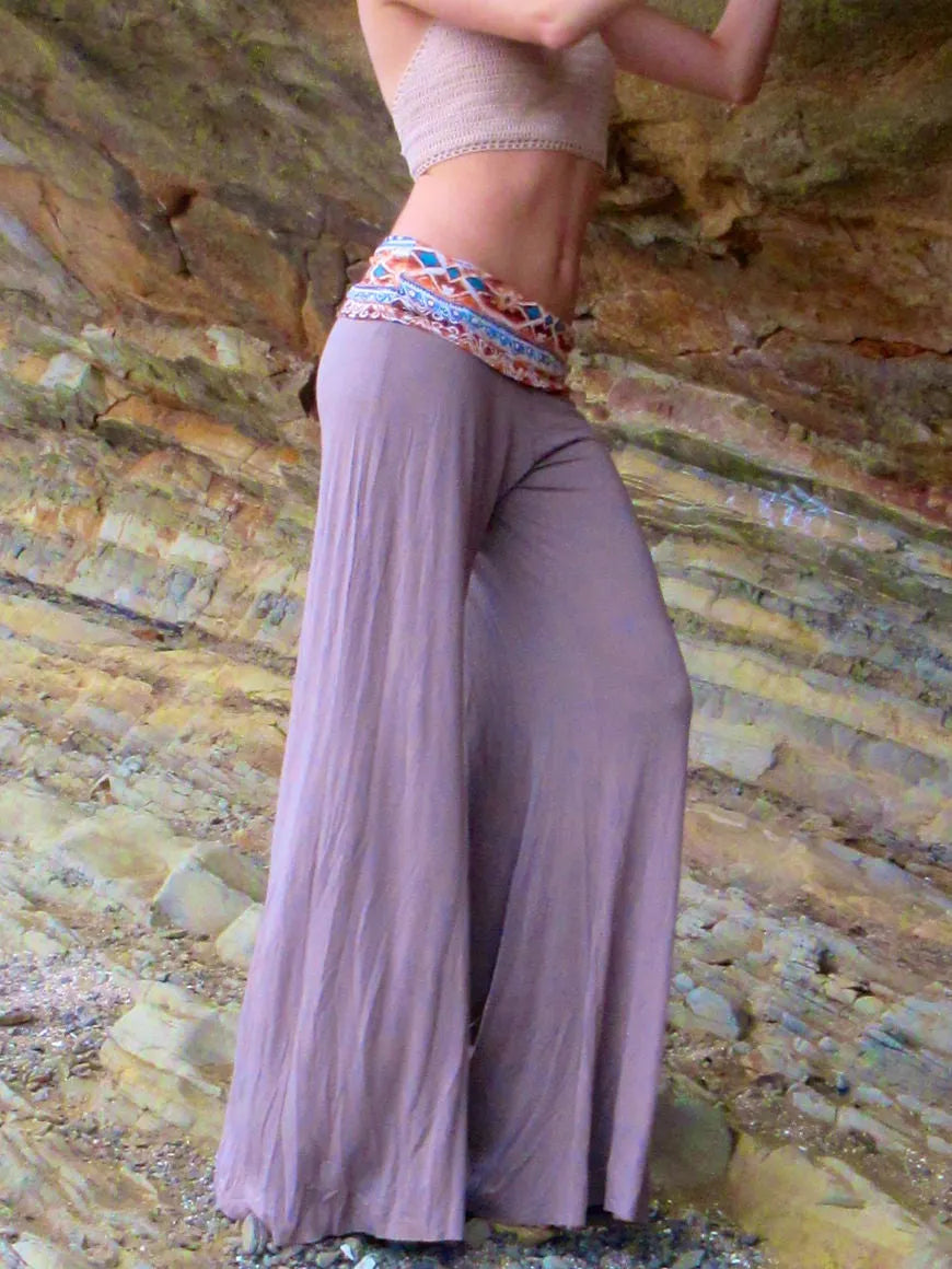 Yoga Resort Lounge Beach Pants with Fold over Tribal Print Skirt Waistband