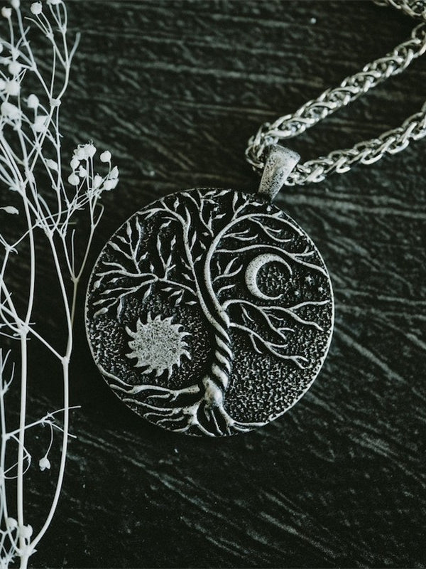 Tree of Life Sun and Moon Delicate Pendant Necklace